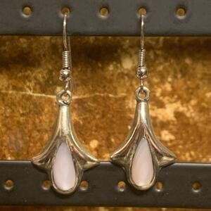 Alpaca Silver Tone and Light Pink Mother Of Pearl Earrings Made in Mexico